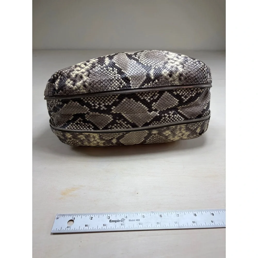 Michael‎ Kors Snakeskin Embossed Leather Shoulder Bag Grey Beige Hobo